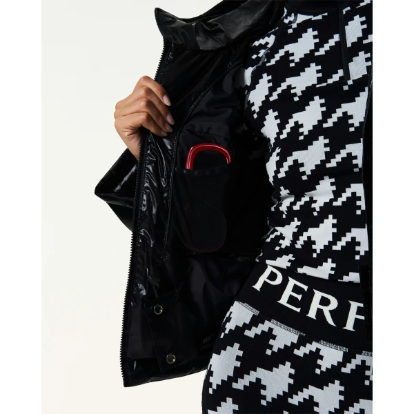 Perfect Moment Metallic Polar Flare Down Jacket in Shiny Black, view 6 | Jackets | Luxury Shoes 