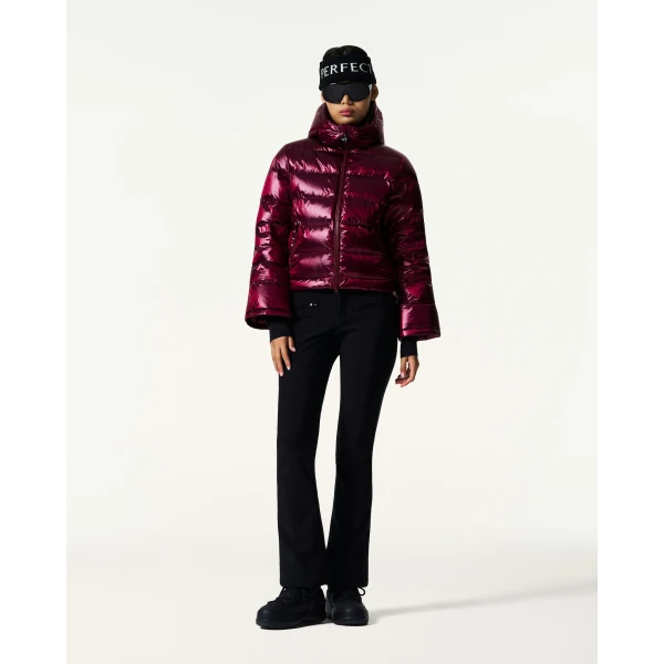 Perfect Moment Metallic Polar Flare Down Jacket in Wine, view 2 | Jackets | Luxury Shoes 