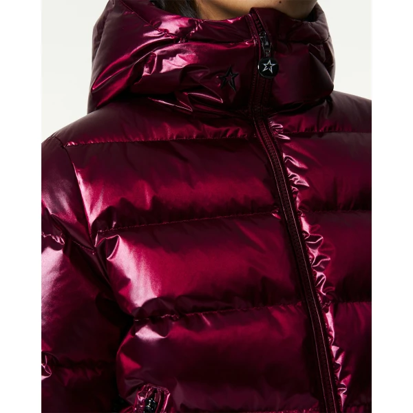 Perfect Moment Metallic Polar Flare Down Jacket in Wine, view 4 | Jackets | Luxury Shoes 