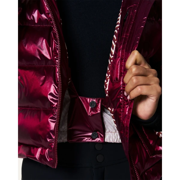 Perfect Moment Metallic Polar Flare Down Jacket in Wine, view 6 | Jackets | Luxury Shoes 