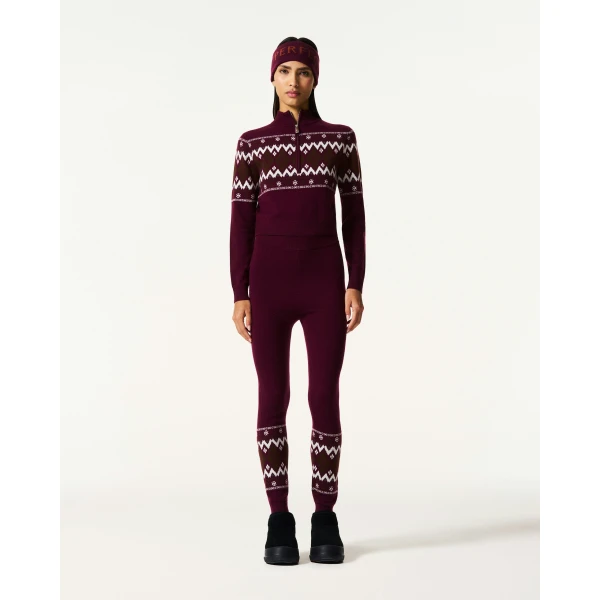Perfect Moment Nordic Merino Wool Half-Zip in Burgundy, view 2 | Sweaters | Luxury Shoes 
