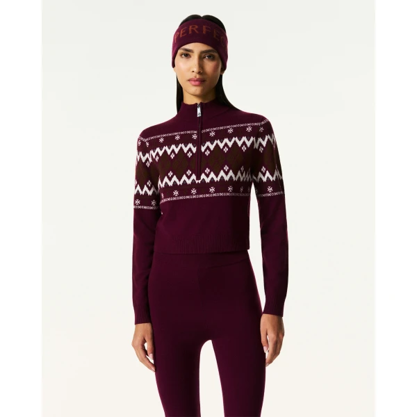 Perfect Moment Nordic Merino Wool Half-Zip in Burgundy, view 3 | Sweaters | Luxury Shoes 