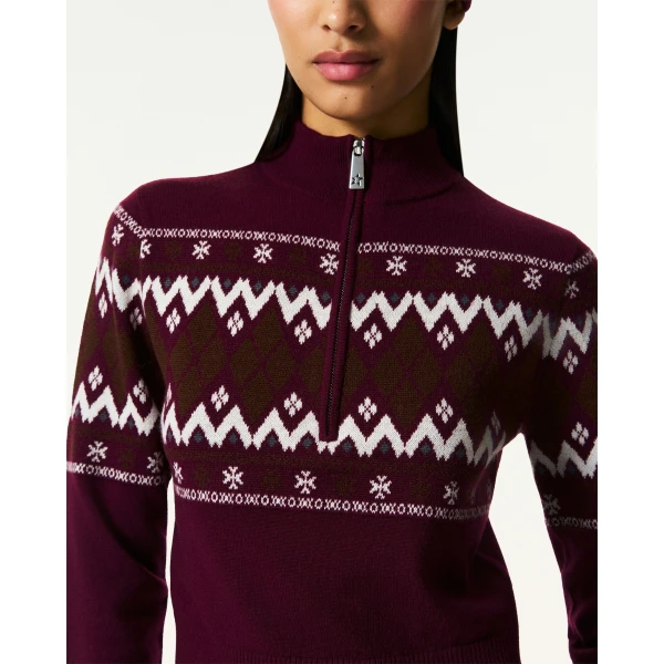 Perfect Moment Nordic Merino Wool Half-Zip in Burgundy, view 4 | Sweaters | Luxury Shoes 