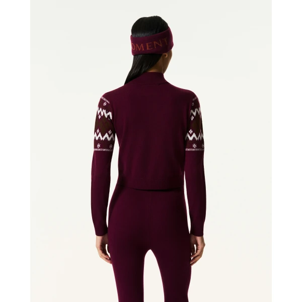 Perfect Moment Nordic Merino Wool Half-Zip in Burgundy, view 5 | Sweaters | Luxury Shoes 