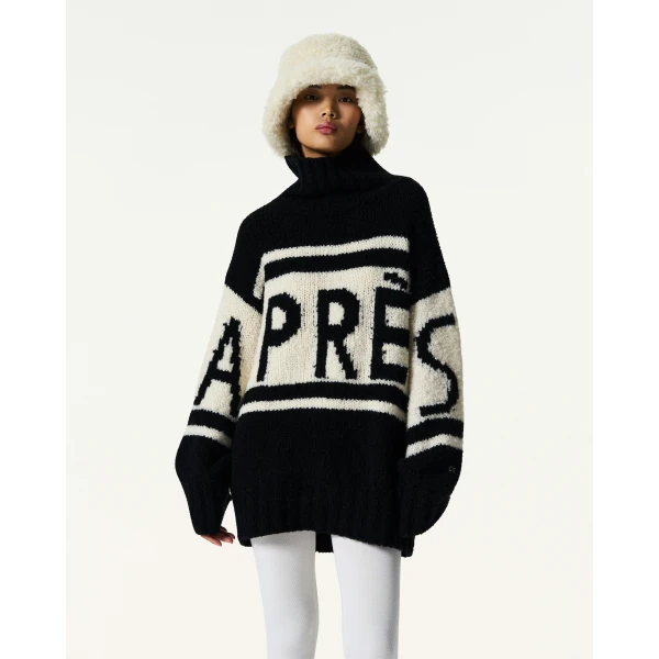Perfect Moment Oversized Apres Wool Knit Sweater in Black, view 3 | Sweaters | Luxury Shoes 