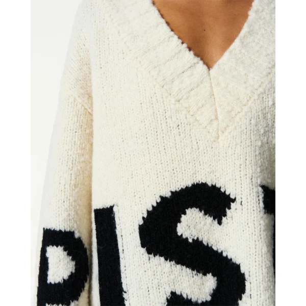 Perfect Moment Oversized Wool V-Neck Piste Sweater in Snow White, view 4 | Sweaters | Luxury Shoes 