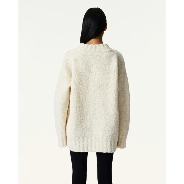 Perfect Moment Oversized Wool V-Neck Piste Sweater in Snow White, view 5 | Sweaters | Luxury Shoes 