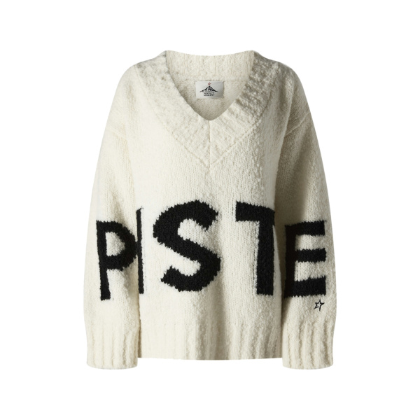 Perfect Moment Oversized Wool V-Neck Piste Sweater in Snow White | Sweaters | Luxury Shoes 