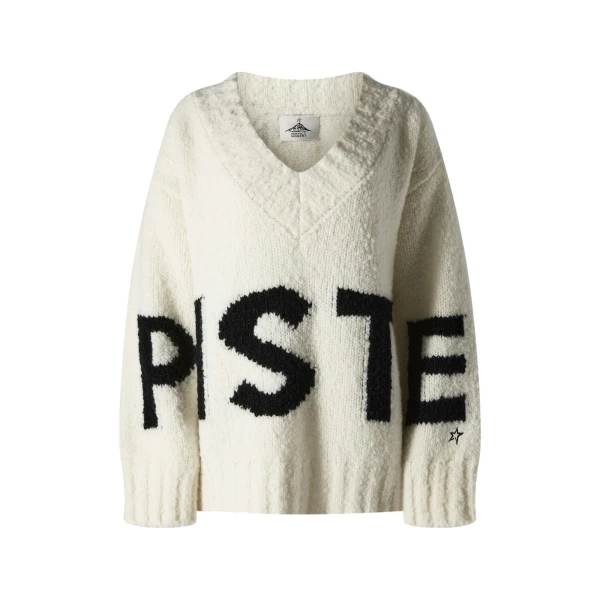 Perfect Moment Oversized Wool V-Neck Piste Sweater in Snow White | Sweaters | Luxury Shoes 