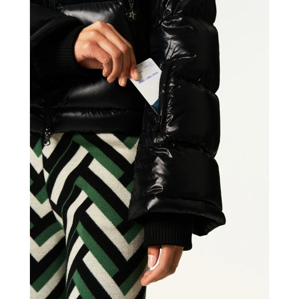 Perfect Moment Polar Flare Down Jacket in Black Cire, view 5 | Jackets | Luxury Shoes 