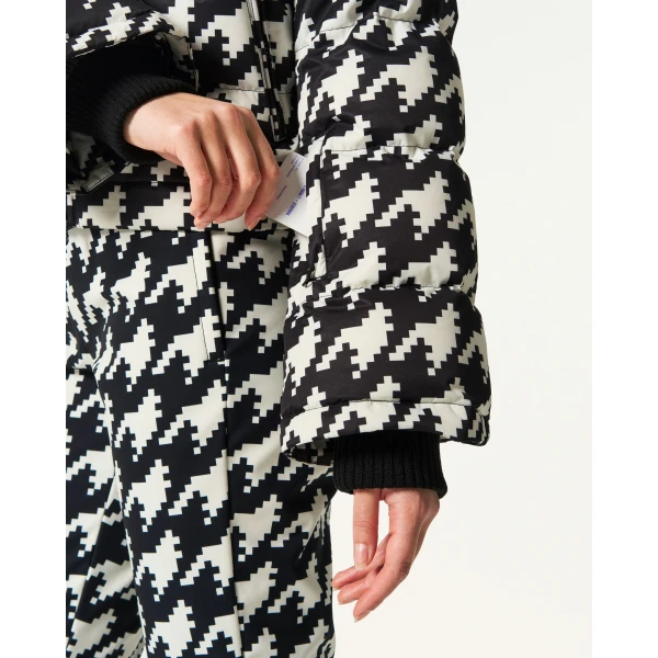 Perfect Moment Polar Flare Down Jacket in Black and Snow White Houndstooth, view 5 | Jackets | Luxury Shoes 