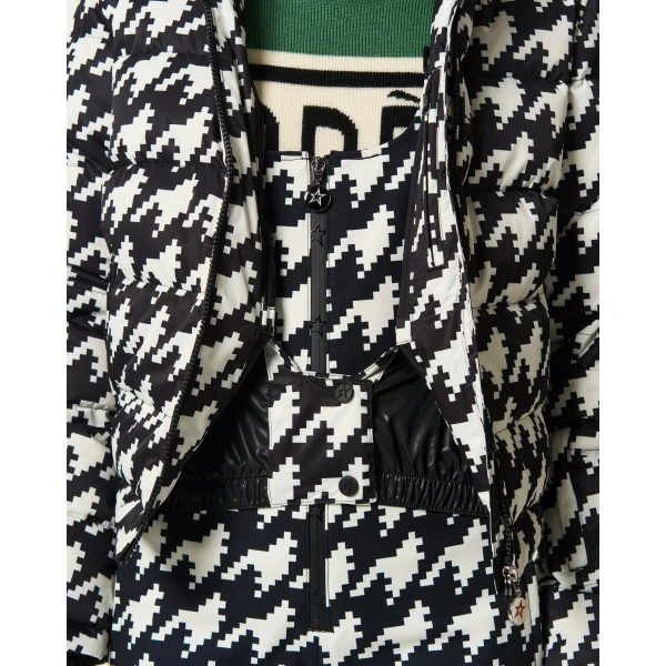 Perfect Moment Polar Flare Down Jacket in Black and Snow White Houndstooth, view 6 | Jackets | Luxury Shoes 