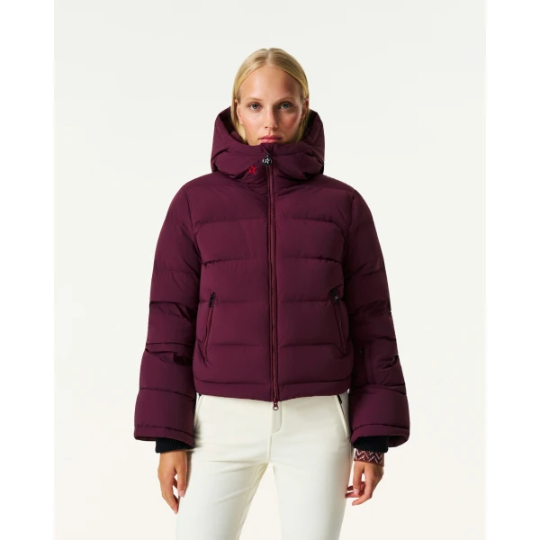 Perfect Moment Polar Flare Down Jacket in Burgundy, view 3 | Jackets | Luxury Shoes 