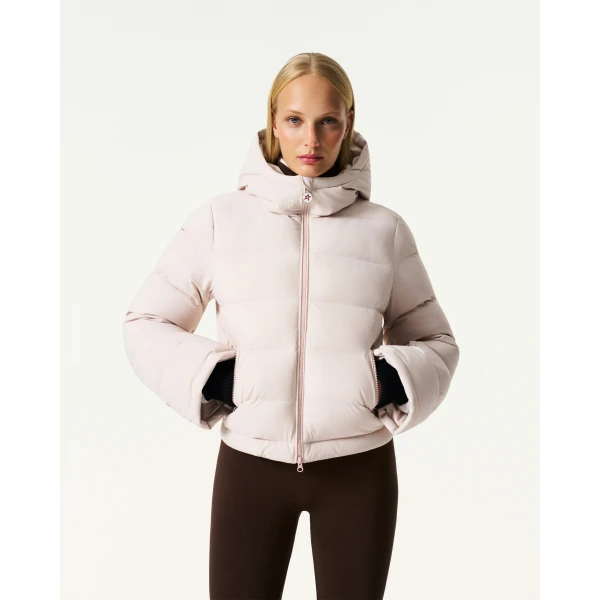 Perfect Moment Polar Flare Down Jacket in Oyster Pink, view 3 | Jackets | Luxury Shoes 