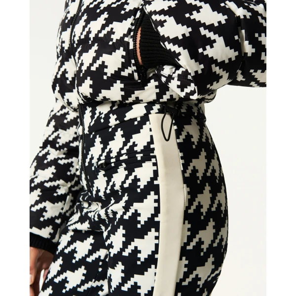 Perfect Moment Polar Flare Down Ski Suit in Black and White Houndstooth, view 6 | Jumpsuit | Luxury Shoes 