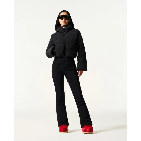 Perfect Moment Polar Flare Down Ski Suit in Black, view 2 | Jumpsuit | Luxury Shoes 