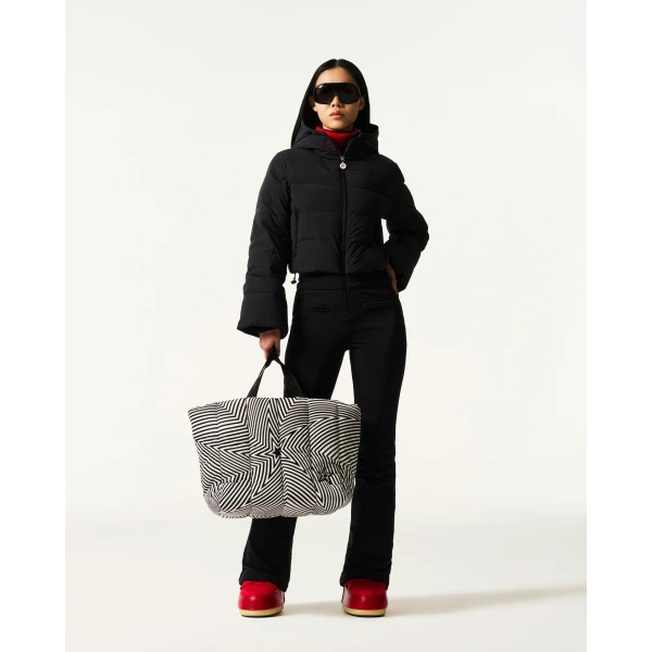 Perfect Moment Polar Flare Down Ski Suit in Black, view 3 | Jumpsuit | Luxury Shoes 