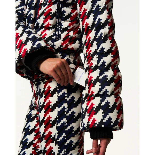 Perfect Moment Polar Flare Down Ski Suit in Houndstooth, view 3 | Jumpsuit | Luxury Shoes 