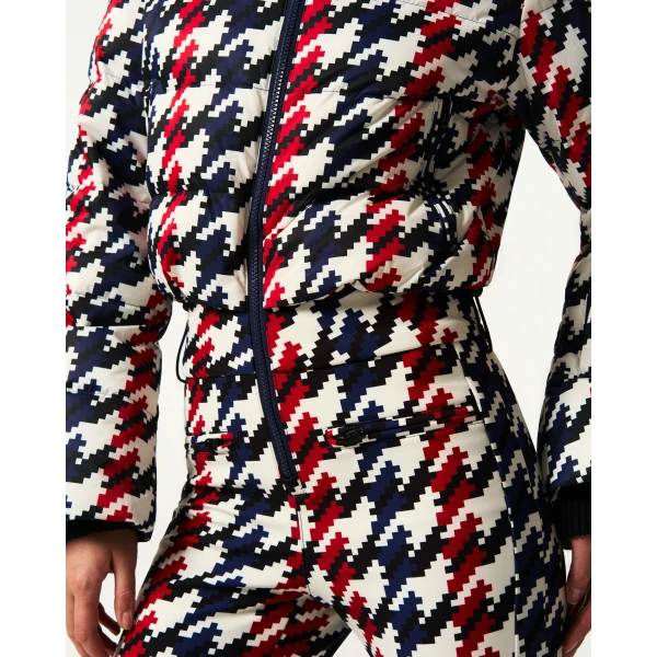 Perfect Moment Polar Flare Down Ski Suit in Houndstooth, view 6 | Jumpsuit | Luxury Shoes 