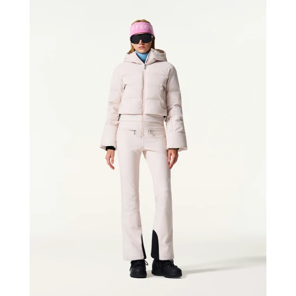 Perfect Moment Polar Flare Down Ski Suit in Oyster Pink, view 2 | Jumpsuit | Luxury Shoes 
