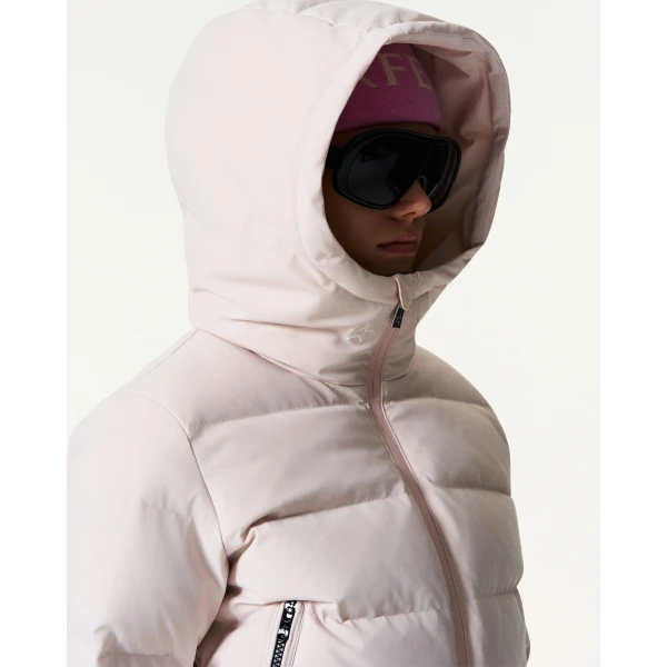 Perfect Moment Polar Flare Down Ski Suit in Oyster Pink, view 4 | Jumpsuit | Luxury Shoes 