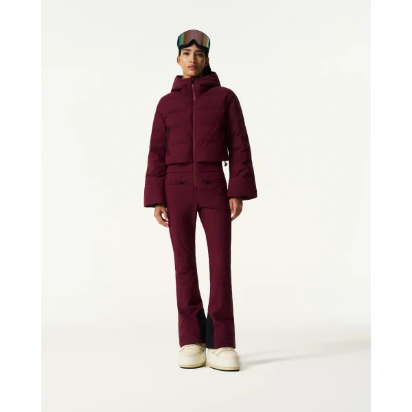 Perfect Moment Polar Flare Down Ski Suit in Wine, view 2 | Jumpsuit | Luxury Shoes 