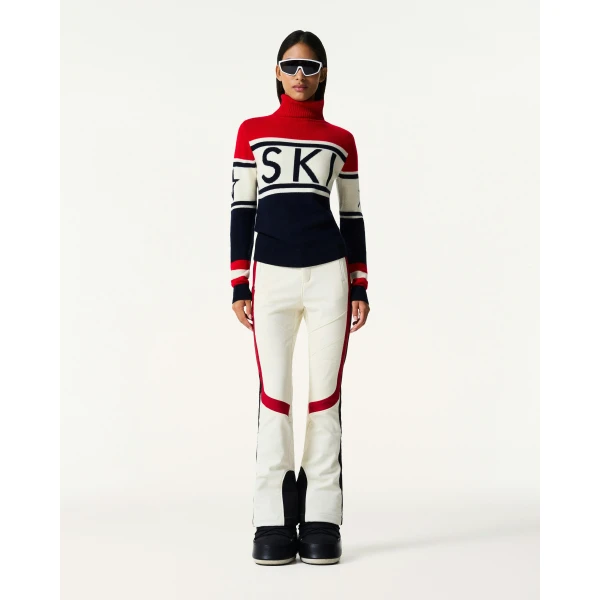 Perfect Moment Schild Merino Wool Sweater in Navy & Red, view 2 | Sweaters | Luxury Shoes 