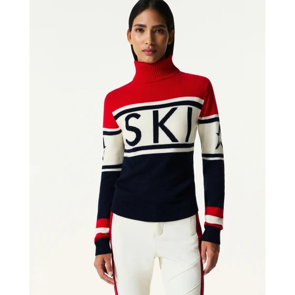 Perfect Moment Schild Merino Wool Sweater in Navy & Red, view 3 | Sweaters | Luxury Shoes 