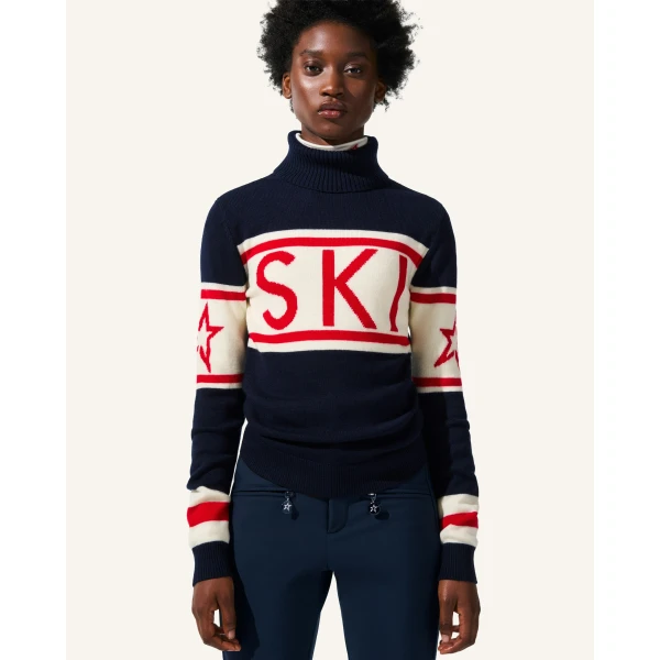 Perfect Moment Schild Merino Wool Sweater in Navy, view 2 | Sweaters | Luxury Shoes 