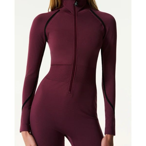 Perfect Moment Seamless Base Layer Jumpsuit in Burgundy, view 5 | Jumpsuit | Luxury Shoes 