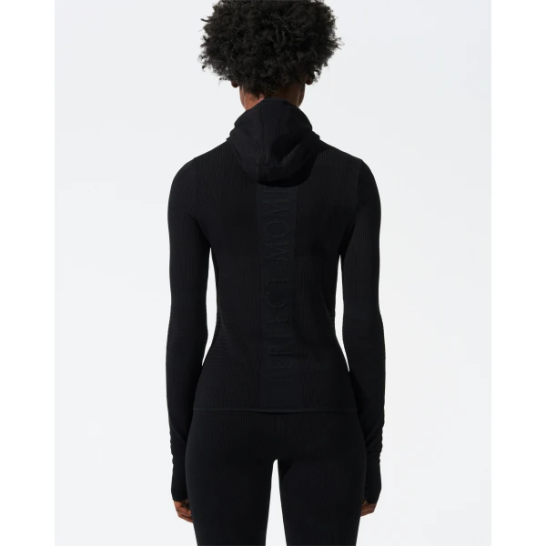 Perfect Moment Seamless Hooded Base Layer Top in Black, view 3 | Long Sleeve | Luxury Shoes 