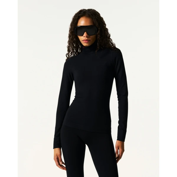 Perfect Moment Seamless Thermal Top in Black, view 2 | Long Sleeve | Luxury Shoes 