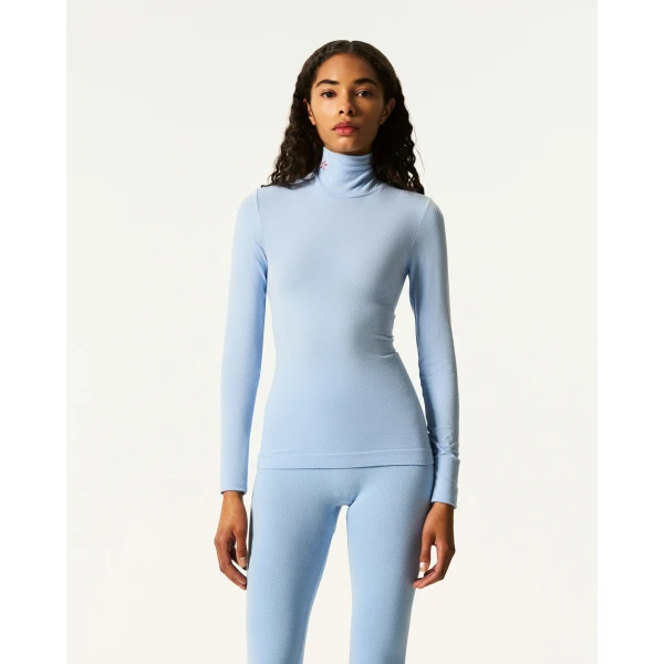 Perfect Moment Seamless Thermal Top in Bluebird Blue, view 3 | Long Sleeve | Luxury Shoes 