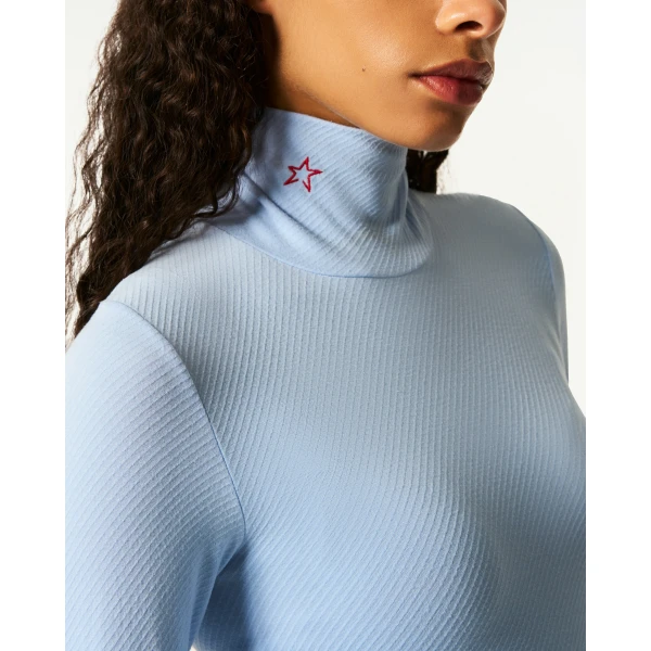 Perfect Moment Seamless Thermal Top in Bluebird Blue, view 4 | Long Sleeve | Luxury Shoes 