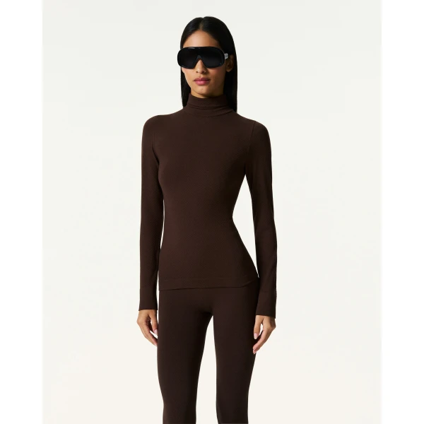 Perfect Moment Seamless Thermal Top in Brown, view 3 | Long Sleeve | Luxury Shoes 