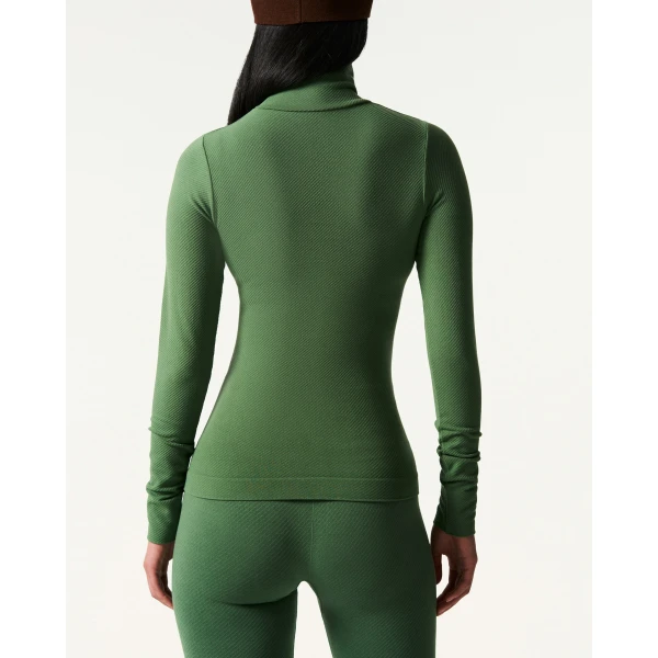 Perfect Moment Seamless Thermal Top in Dark Green, view 4 | Long Sleeve | Luxury Shoes 