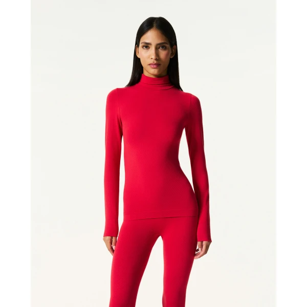 Perfect Moment Seamless Thermal Top in Red, view 3 | Long Sleeve | Luxury Shoes 
