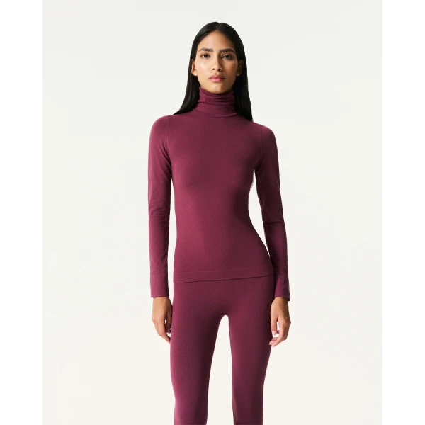 Perfect Moment Seamless Thermal Top in Wine, view 3 | Long Sleeve | Luxury Shoes 