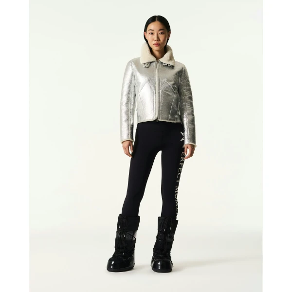 Perfect Moment Sloan Metallic Leather Aviator Jacket in Silver, view 2 | Leather Jackets | Luxury Shoes 