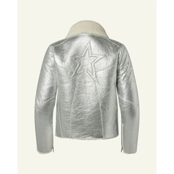 Perfect Moment Sloan Metallic Leather Aviator Jacket in Silver, view 6 | Leather Jackets | Luxury Shoes 
