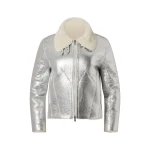 Perfect Moment Sloan Metallic Leather Aviator Jacket in Silver | Leather Jackets | Luxury Shoes 