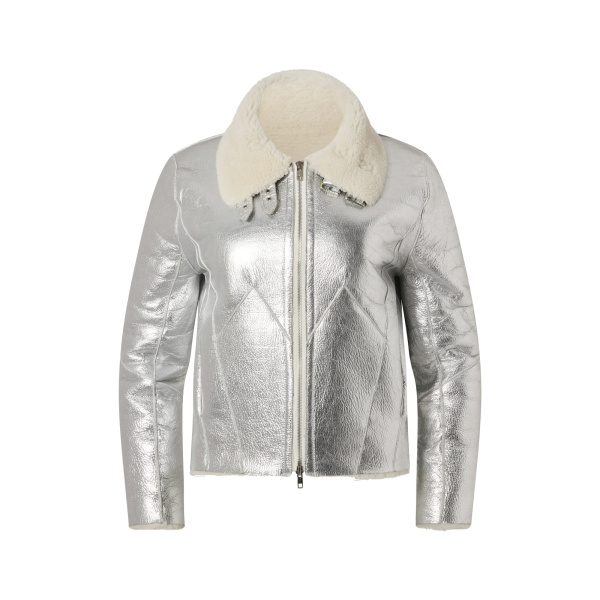 Perfect Moment Sloan Metallic Leather Aviator Jacket in Silver | Leather Jackets | Luxury Shoes 