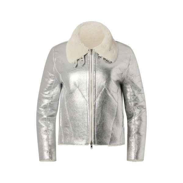 Perfect Moment Sloan Metallic Leather Aviator Jacket in Silver | Leather Jackets | Luxury Shoes 