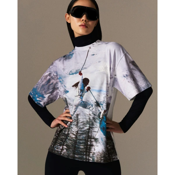 Perfect Moment Sloan Printed Tee in White, view 2 | T-shirts | Luxury Shoes 