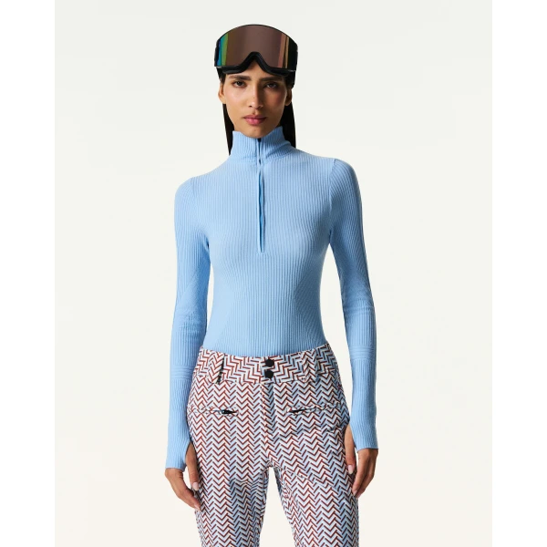 Perfect Moment Wool Blend Base Layer Bodysuit in Cloud Blue, view 2 | Bodysuit | Luxury Shoes 