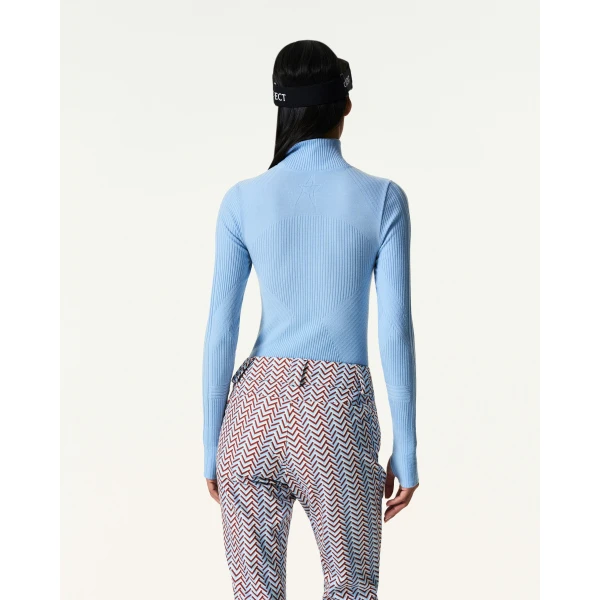 Perfect Moment Wool Blend Base Layer Bodysuit in Cloud Blue, view 3 | Bodysuit | Luxury Shoes 