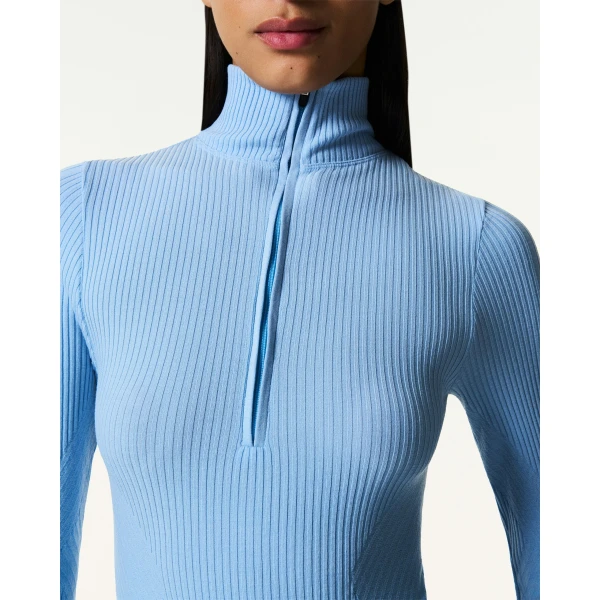 Perfect Moment Wool Blend Base Layer Bodysuit in Cloud Blue, view 4 | Bodysuit | Luxury Shoes 