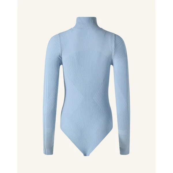 Perfect Moment Wool Blend Base Layer Bodysuit in Cloud Blue, view 6 | Bodysuit | Luxury Shoes 