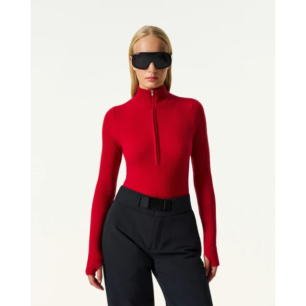 Perfect Moment Wool Blend Base Layer Bodysuit in Red, view 3 | Bodysuit | Luxury Shoes 