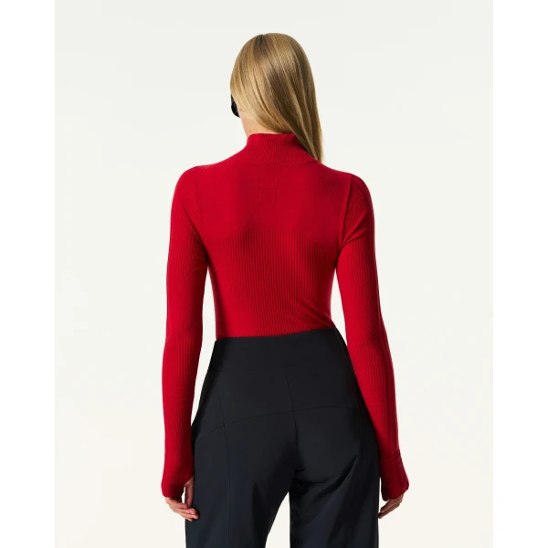 Perfect Moment Wool Blend Base Layer Bodysuit in Red, view 4 | Bodysuit | Luxury Shoes 